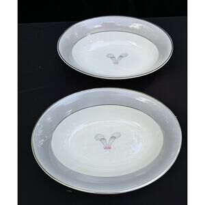Syracuse China Coronet Veggie Serving ￼ Bowls Gray Feathers Platinum Trim